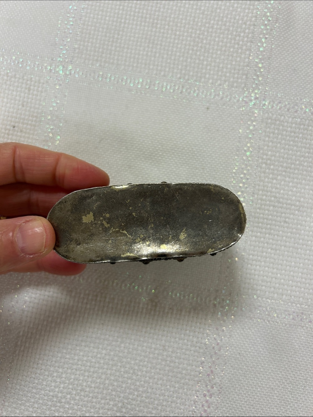 Decorative Silver-Tone Trinket pill Box with Blue Accent image 3